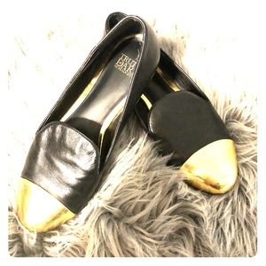 Black and gold Mule loafer Leather like size 7